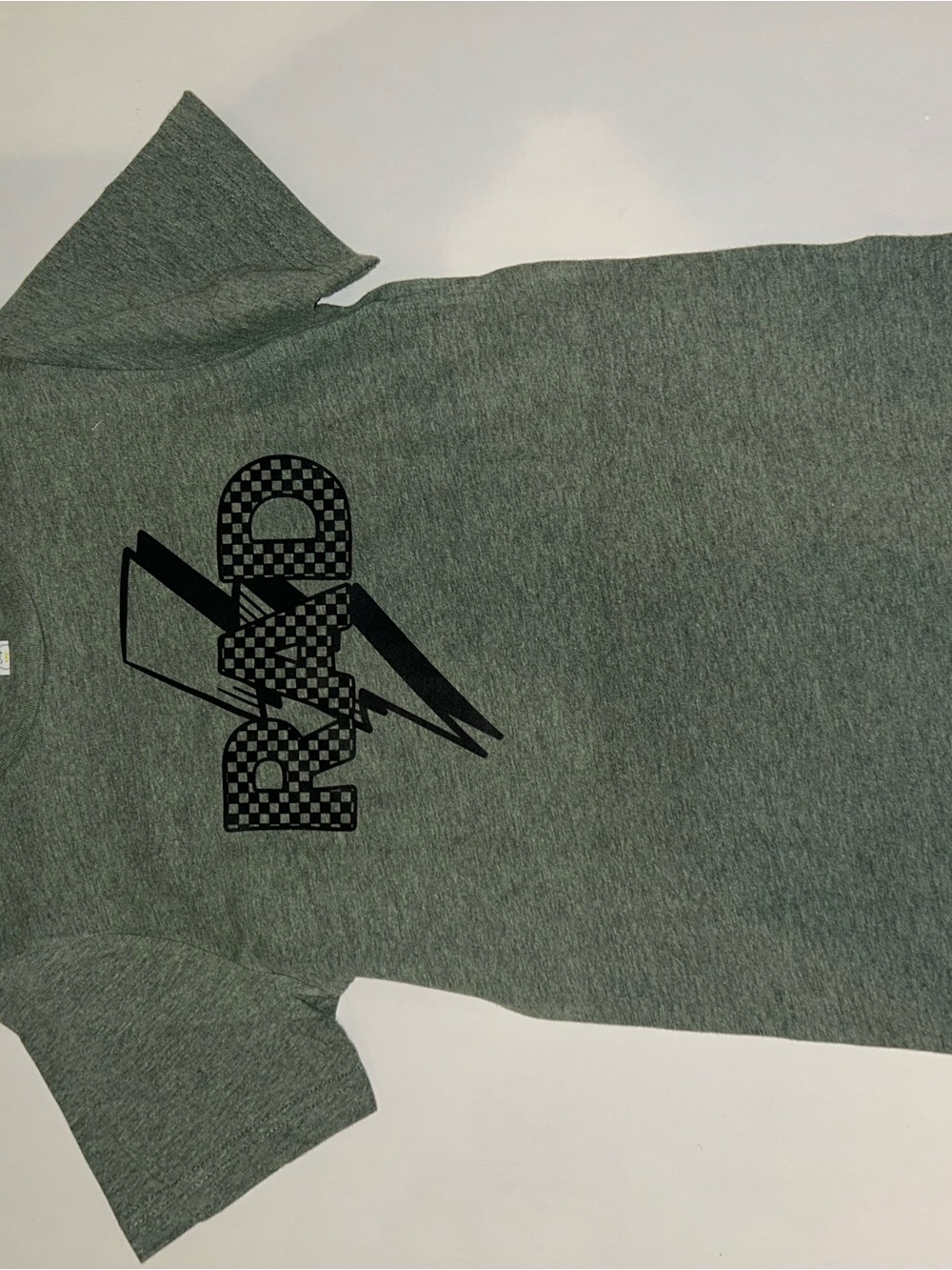 Kids Grey Short-Sleeve Tee with Checkerboard Graphic